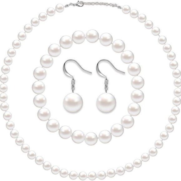 New Faux Pearl Jewelry Set Simulated Pearl Necklace Bracelet Earrings fo… - Picture 2 of 8